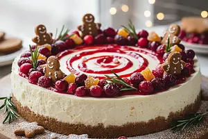 Christmas Cheesecake with Gingerbread Crust and Cranberries