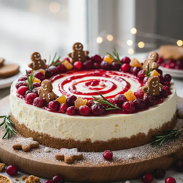 Christmas Cheesecake with Gingerbread Crust and Cranberries