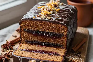 Old Polish Spiced Gingerbread with Plum Jam and Chocolate