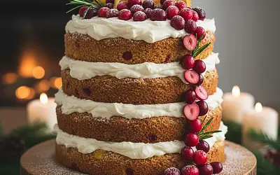 Christmas Gingerbread-Orange Cake with Mascarpone Cream and Cranberries