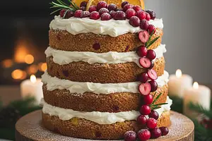 Christmas Gingerbread-Orange Cake with Mascarpone Cream and Cranberries