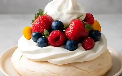 Pavlova with seasonal fruits