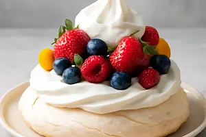 Pavlova with seasonal fruits