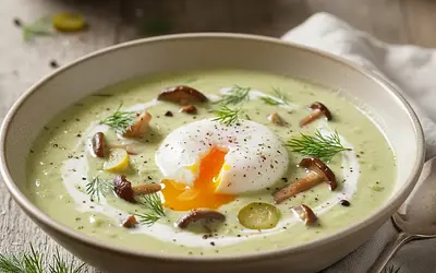Kremowa zupa Kulajda z grzybami i jajkiem w koszulce