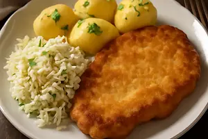 Classic Polish Pork Cutlet with Potatoes and Cabbage Salad