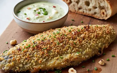 Ojców Trout in a golden hazelnut crust with horseradish-apple sauce