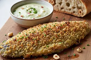 Ojców Trout in a golden hazelnut crust with horseradish-apple sauce