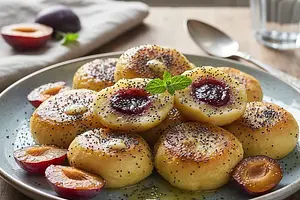 Czech potato dumplings with plums and poppy seeds (Bramborové knedlíky se švestkami)