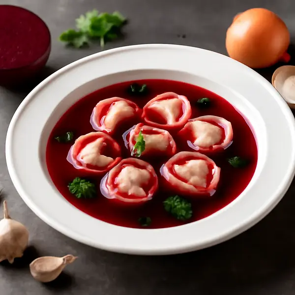 Beetroot soup with dumplings