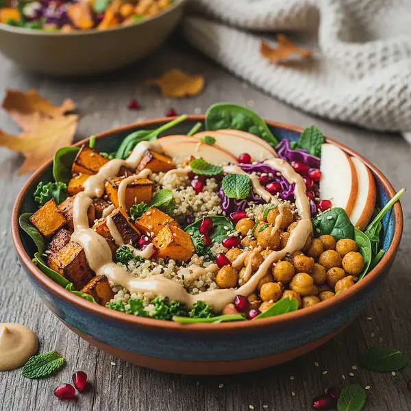 Jesienny Power Bowl z Pieczoną Dynią i Sosem Tahini-Jabłkowym