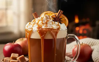 Hot Apple Cider with Spiced Seasonings and Homemade Caramel