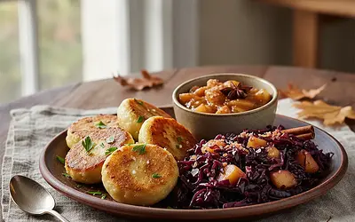 Jesienne knedle ziemniaczane z gulaszem z czerwonej kapusty i jabłek