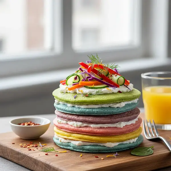 Rainbow Spinach Pancakes with Cheese and Vegetables