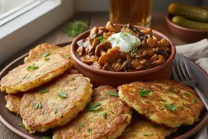 Czech Potato Pancakes with Mushroom Goulash