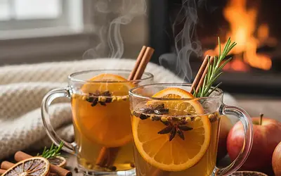 Spiced Apple Mulled Wine with Orange and Rosemary