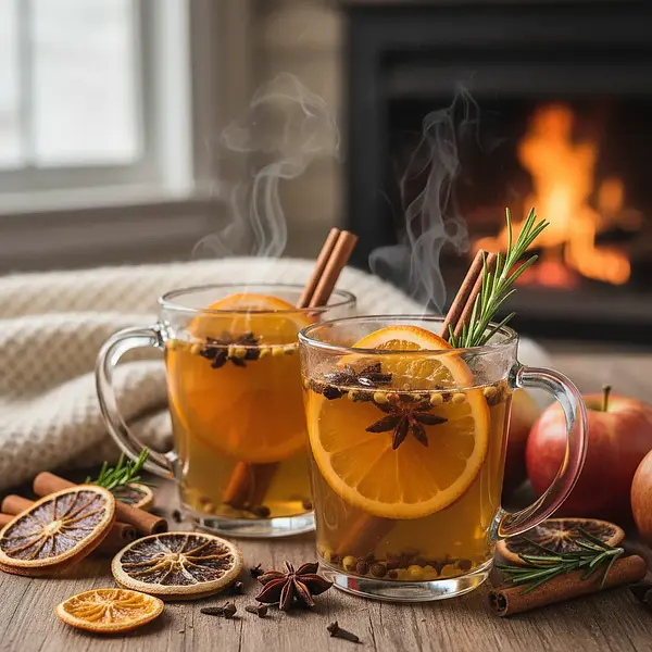 Spiced Apple Mulled Wine with Orange and Rosemary