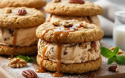 Caramel-Nut Ice Cream Sandwiches with Oatmeal Cookies