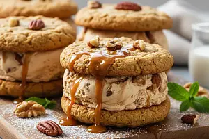 Caramel-Nut Ice Cream Sandwiches with Oatmeal Cookies