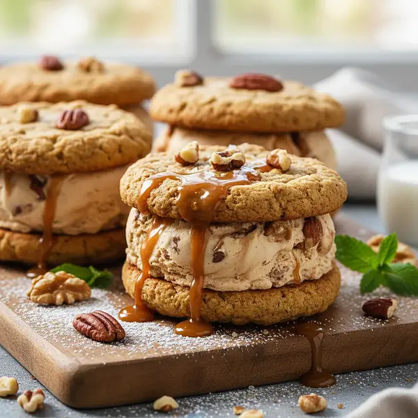 Caramel-Nut Ice Cream Sandwiches with Oatmeal Cookies