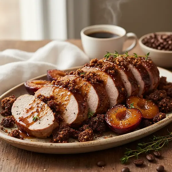 Pork Tenderloins in Coffee-Plum Glaze with Crunchy Coffee