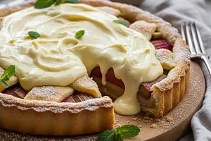 Crispy Pie with Rhubarb and Velvety Vanilla Pudding