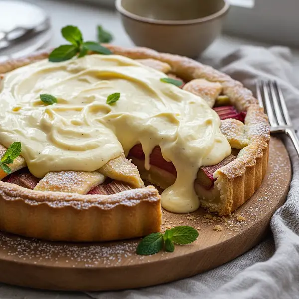 Crispy Pie with Rhubarb and Velvety Vanilla Pudding