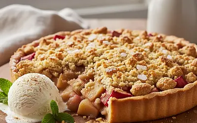 Spring Smile: Crumbly Pie with Rhubarb, Apples, and Vanilla Crumble