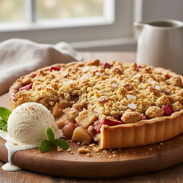 Spring Smile: Crumbly Pie with Rhubarb, Apples, and Vanilla Crumble