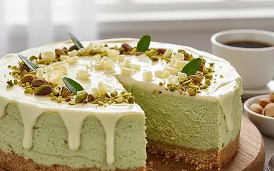 Creamy Pistachio Cheesecake No-Bake with White Chocolate
