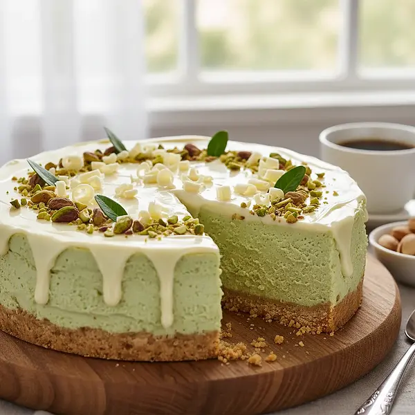 Creamy Pistachio Cheesecake No-Bake with White Chocolate