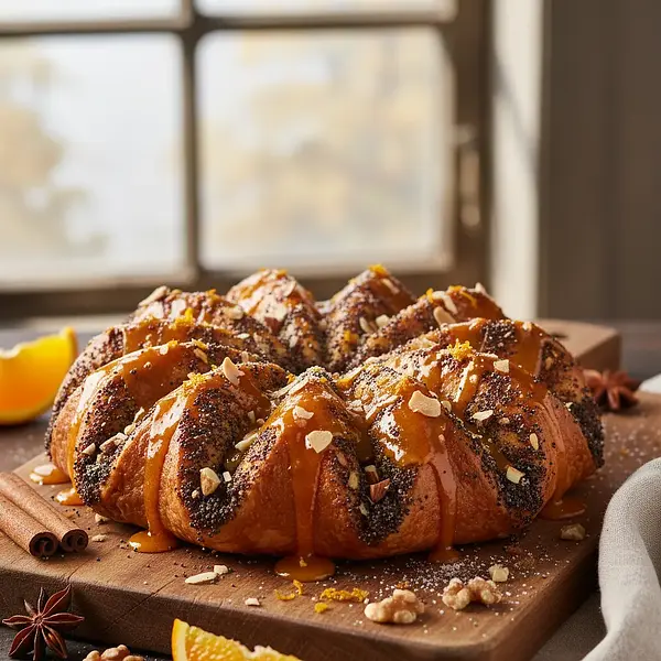 Spiced Poppy Seed and Nut Star with Orange Icing