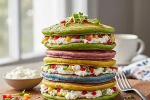 Rainbow Spinach Pancakes with Cheese and Vegetables