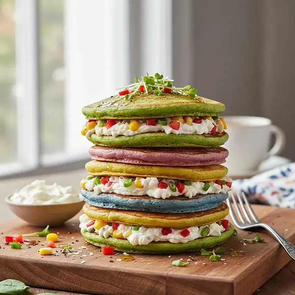 Rainbow Spinach Pancakes with Cheese and Vegetables