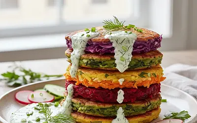 Tęczowe Naleśniki Warzywne z Sosem Jogurtowo-Ziołowym