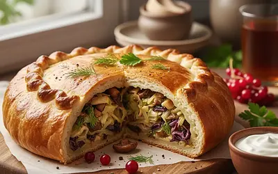 Kulebiak Wigilijny z Kapustą i Grzybami