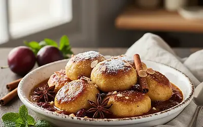 Švestkové Knedlíky - Czeskie Knedle Ziemniaczane ze Śliwkami w Korzennym Sosie