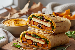Autumn Wrap with Roasted Pumpkin Hummus and Grilled Halloumi