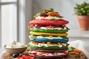 Rainbow Spinach Pancakes with Cheese and Vegetable Filling
