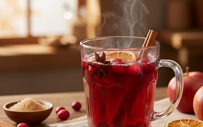Warming apple-cranberry drink with spices