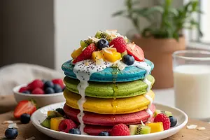 Rainbow Power Pancakes with Kefir and Fruits