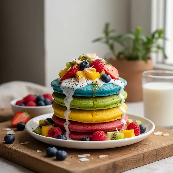 Rainbow Power Pancakes with Kefir and Fruits