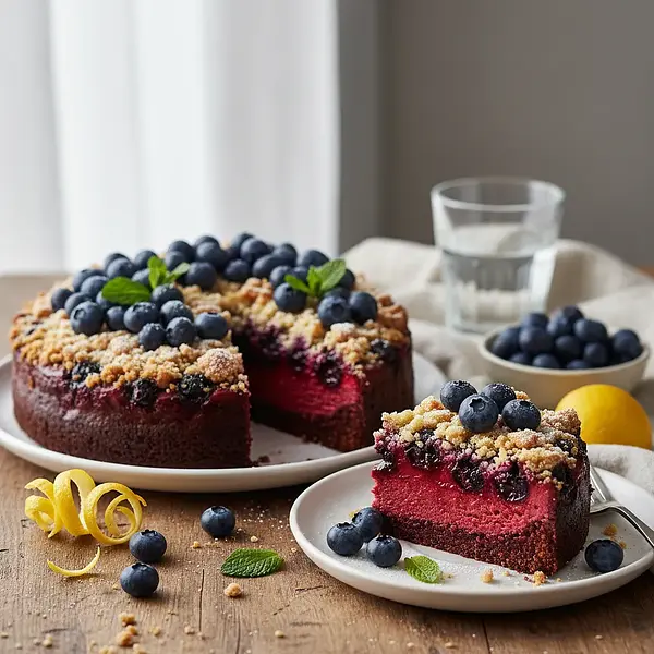 Velvety Yogurt Cake with Blueberries and Lemon Crumble