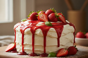 Fluffy Vanilla Sponge Cake with Mascarpone Cream and Strawberry Basil Syrup