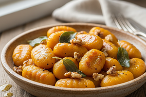 Velvety Pumpkin Gnocchi in Sage-Butter Sauce with Walnuts