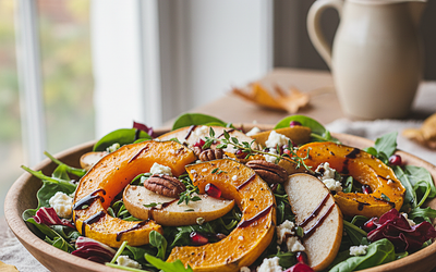 Jesienna Sałatka z Pieczoną Dynią, Gruszką i Serem Feta
