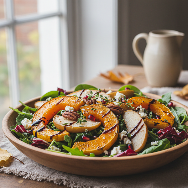 Jesienna Sałatka z Pieczoną Dynią, Gruszką i Serem Feta