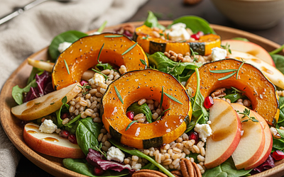 Autumn Salad with Roasted Pumpkin, Spelt, and Maple Dressing