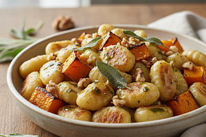 Kremowe Gnocchi z Pieczoną Dynią, Szałwią i Orzechami Włoskimi