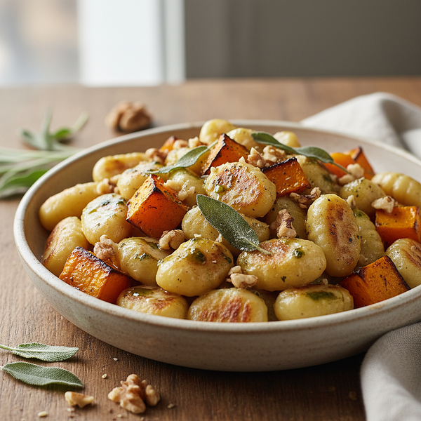 Kremowe Gnocchi z Pieczoną Dynią, Szałwią i Orzechami Włoskimi