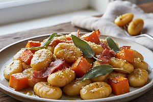 Kremowe Gnocchi z Szałwiowym Masłem, Pieczoną Dynią i Chrupiącą Pancettą